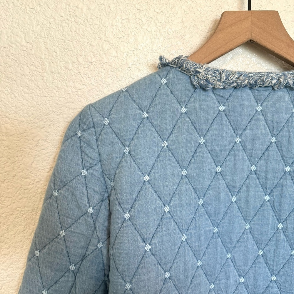 J. McLaughlin Women's Large Blue Helene Chambray Jacket Quilted Boho Light Blue - Picture 11 of 11
